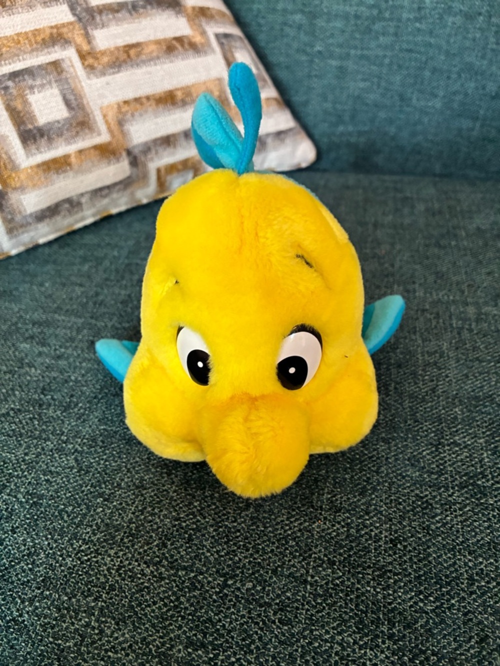 The Disney Store  Flounder Plush - Yellow & Teal